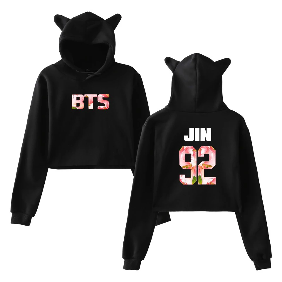

DF LUCKYFRIDAYF Cat Crop Top Summer Funny V 4 Colors Sexy Hoodies Sweatshirt Korean Love Yourself Fashion Hoodie Funny Print