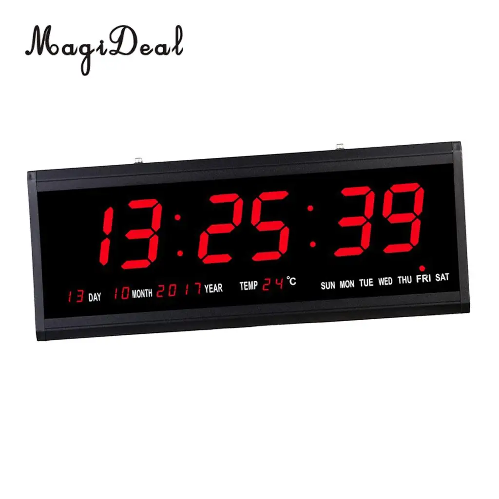  15'' Large Digital Led Wall Clock Watch Calendar Date Day 24H Display Plug in Clock Large LED Screen EU