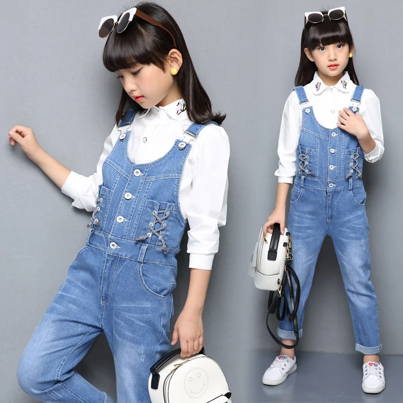 

Denim Overalls High Quality Spring Children Clothing 2017 Girls Denim Jumpsuit Fashion Teenage Autumn Kids Pants for Girls