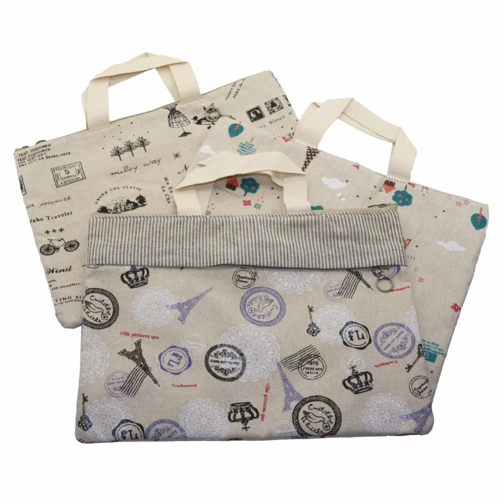 

A4 Linen file holder portable Double pull Information bag School folder file bag organizer document bag