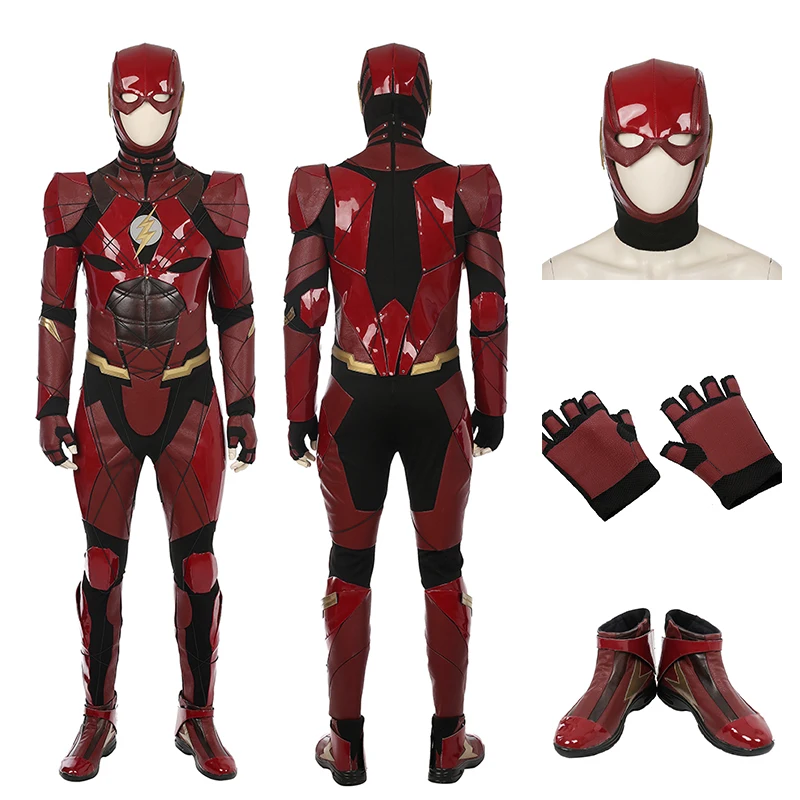 

High Quality Justice League The Flash Cosplay Costume Barry Allen Costume Red Jumpsuit For Adult Halloween Full Set