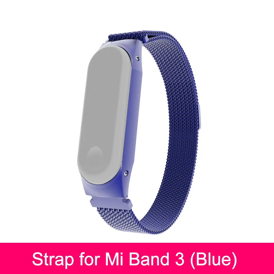 Blue magnetic Металлический ремешок для Xiaomi mi Band 3 умный браслет из нержавеющей стали магнитный ремешок mi band3 сменный Браслет аксессуары mi Band 3 - Цвет: Blue magnetic