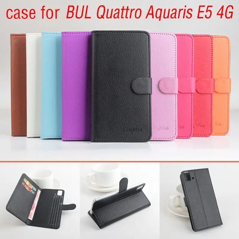 

Lingmao For BLU Quattro Aquaris E5 4G Flip Litchi Grain Leather Cases Luxury Phone Bag with Wallet Stand Card Solt Case Cover