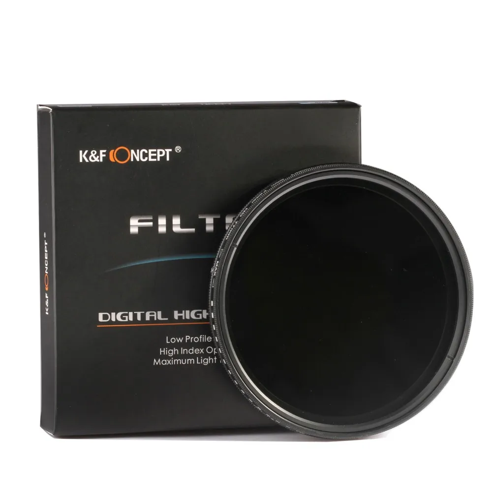 K& F CONCEPT ND2-400 фильтр nd для камеры 37/40. 5/43/46/49/52/55/62/67/72/77 мм регулируемый фильтр нейтральной плотности изменяемый фейдер Камера Комплект фильтров для объектива