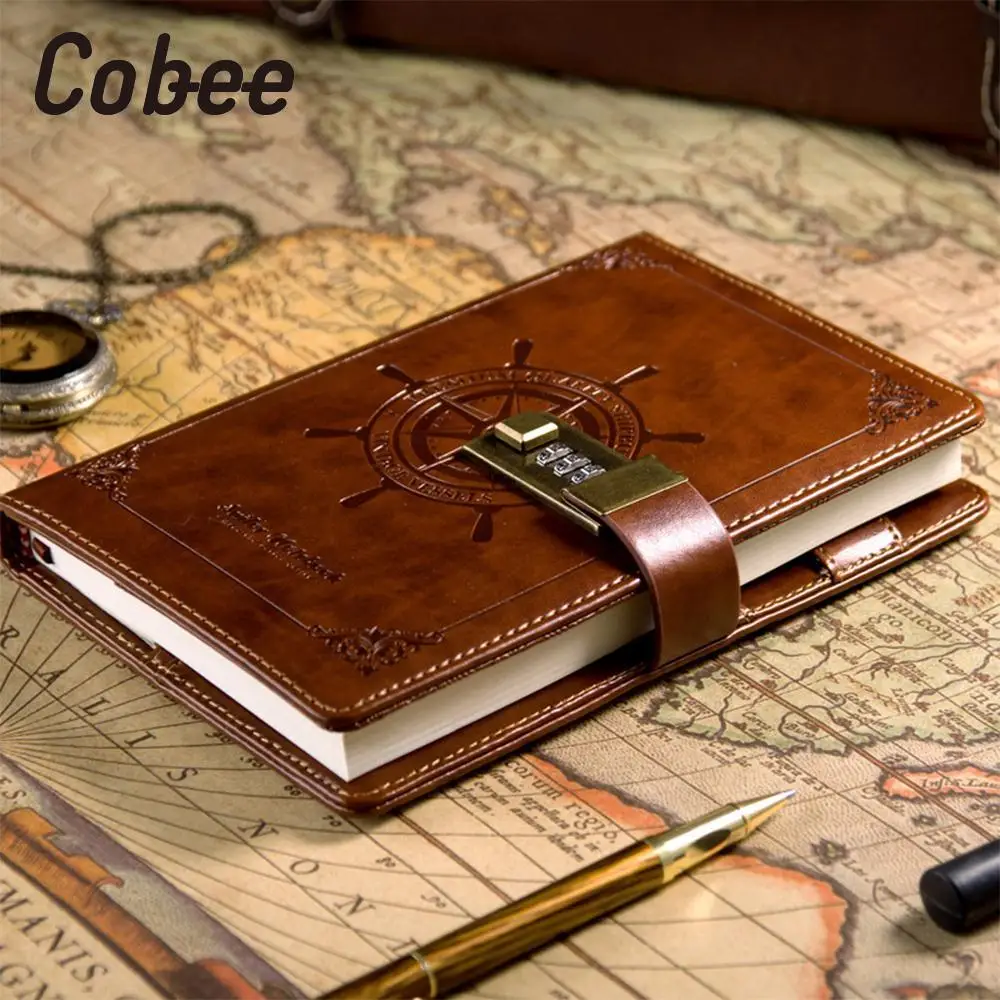 

Cobee Cobee Lock diary notebook travel journey Notebook Diaries Rudder Diary Notebook School Journals PU Brown