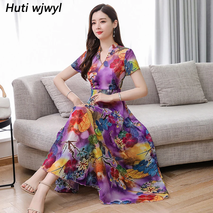 

Summer Vintage Plus Size Print Beach Long Sundress 2019 New Floral Chiffon Boho Maxi Dresses Elegant Women Bodycon Party Vestido