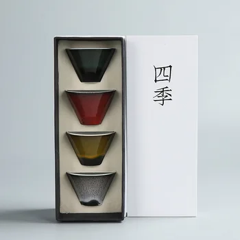 

Wholesale Kiln turns the Tea Cup into the four Seasons Spring Summer Autumn and Winter Tea Cup Ceramic Kungfu Tea set Cup Box