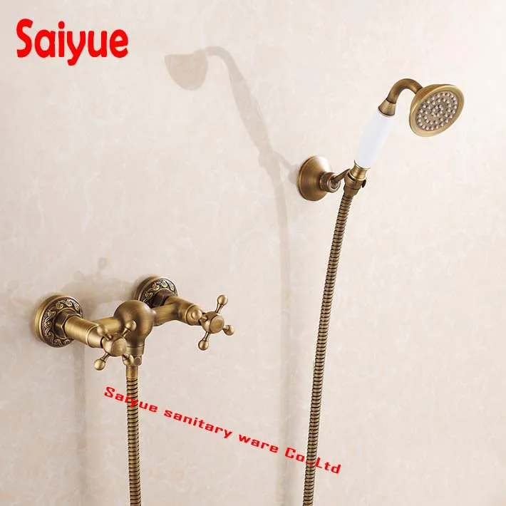 

Lavatory Roman Tub Faucets Solid Brass Bathroom Fixtures Bath Shower Faucet with Handheld Shower antique Shower Holder in wall