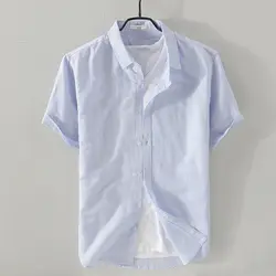Suehaiwe бренд короткий рукав льняная рубашка для мужчин лето синий однотонная мужской квадратный воротник хлопок и льняные рубашки S camisa