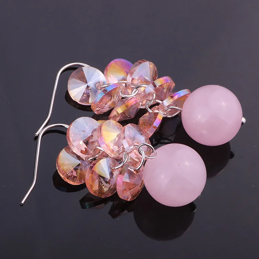 FARLENA, ювелирное изделие, розовый натуральный камень, бусины, серьги для женщин, модные серьги-подвески с кристаллами и кисточками