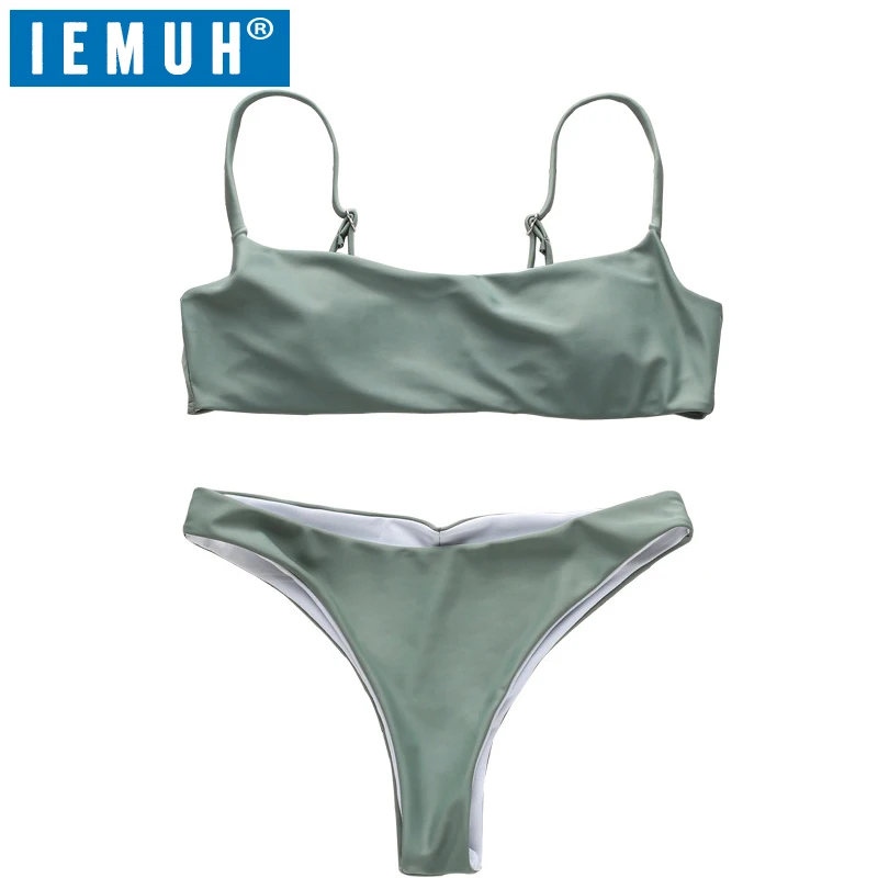 

IEMUH New Summer Women Solid Bikini Set Push-up UnPadded Bra Swimsuit Triangle Bather Suit Swimming Suit biquini Drop ship
