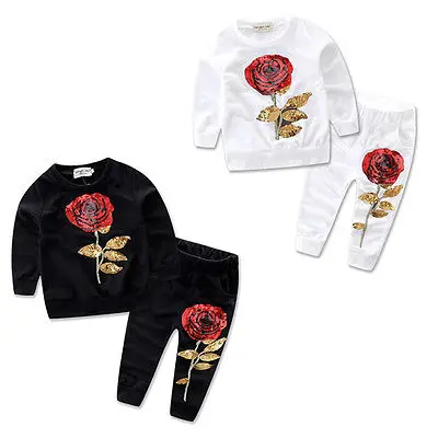 

Toddler Infant Baby Girl cotton Outfits Clothes Long Sleeve T-shirt+Pants 2PCS Set size 3-7T