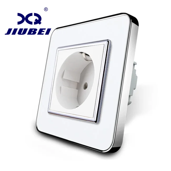 Jiubei EU Standard Power Socket White Crystal Glass Panel AC 110 250V 16A Wall Power Socket