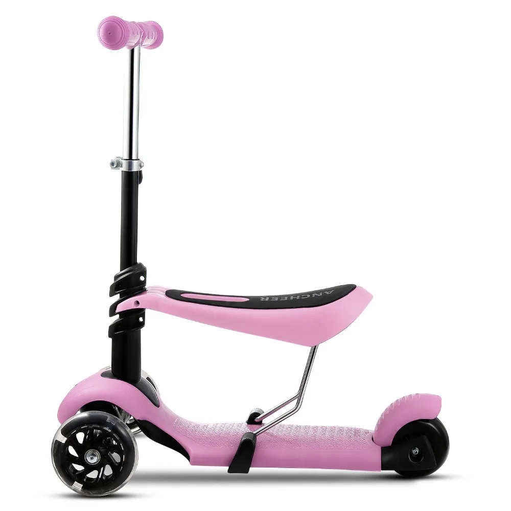 

2018 Foot Scooters For Children Mini Kick Scooter Child Kids 3-Wheel Adjustable Handle T-Bar & Seat hot Scooter