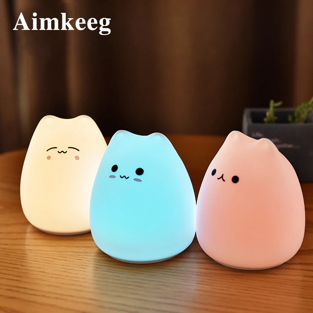 

Aimkeeg AAA Battery 7 Colorful Silicon Animal Light Cat Silicon Touch Sensor LED Soft Breathing 3D Cartoon Baby Cute Night Lamp