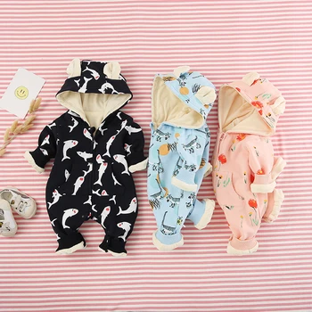 

Kids Newborn Infant Toddler Baby Boys girls cartoon Flowers tiger shark printed Romper zipper long sleeve Outfits Clothes