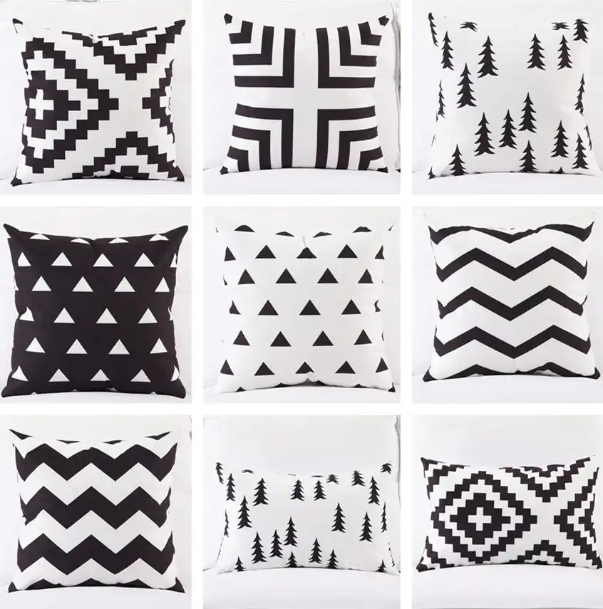 Home Decor Pillow Cover Black and White Geometric  Print Table Runner Tissue Box Cover Home Textile