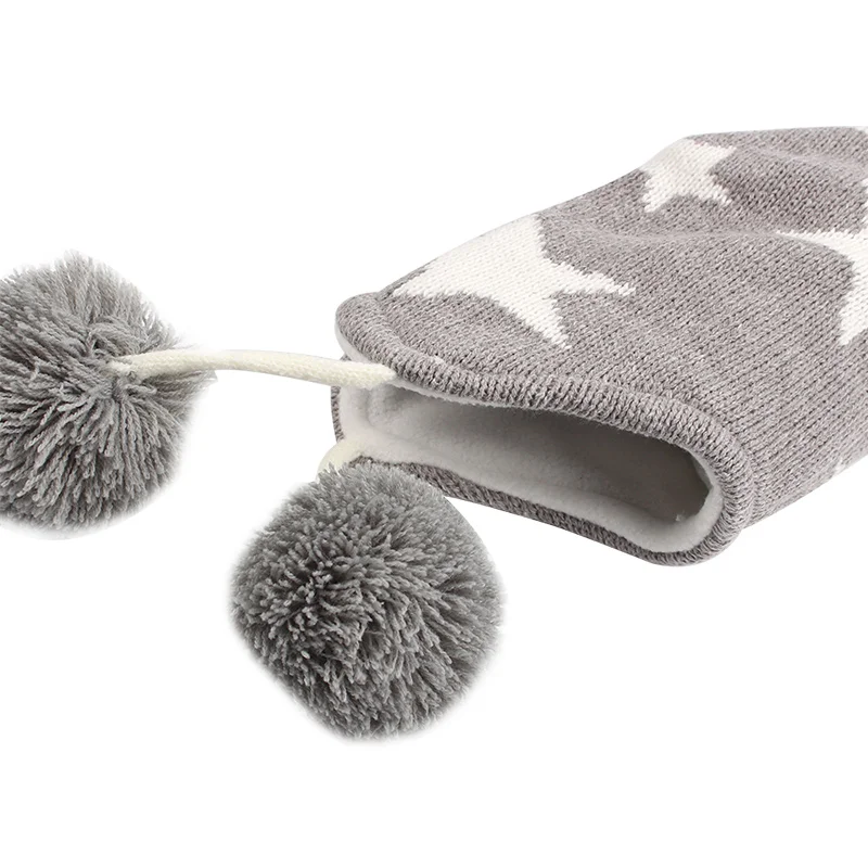 Star Fashion Knit Kids Hat Winter Warm Children Beanie Ear Protect Kids Hat With Pompom Star Pattern Baby Girls Beanie Hat  (9)