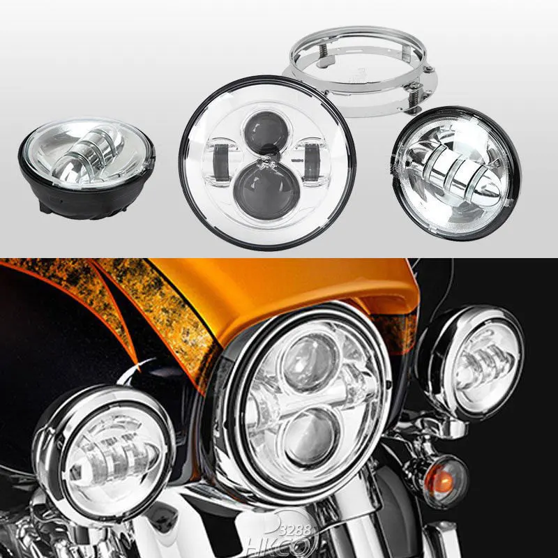 Chrome LED Projector Daymaker Headlight + Passing Lights For Harley Davidson
