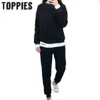 2019 Women Tracksuit Sports Two Pieces Set Casual Pink Pullover Sweatshirts High Waist Joggers Pants Female Outfits 2 item image