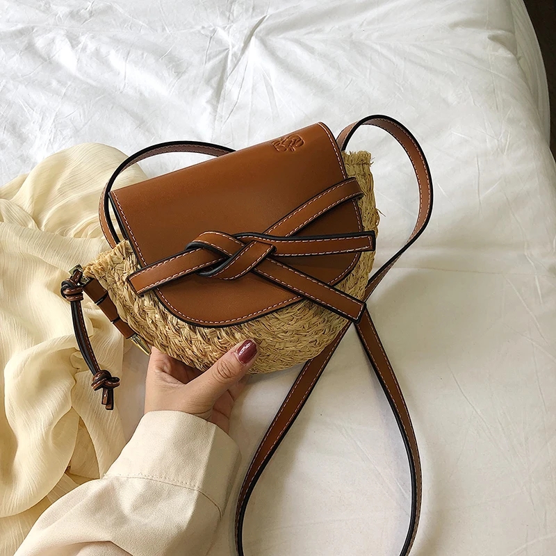

Small PU Leather Patchwork Straw Bags For Women 2019 Brand Design Lady Saddle Handbags Crossbody Bags Holiday Shoulder Purses