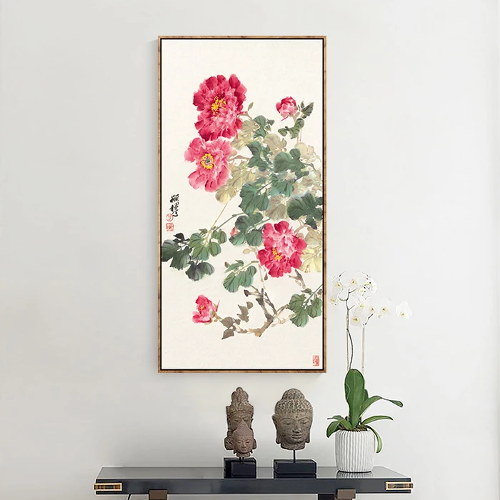 

EECAMAIL Diamond Painting Full Drill Vertical Version Entrance Peony Modern Chinese Style Entrance Home Decor Hanging Pictures