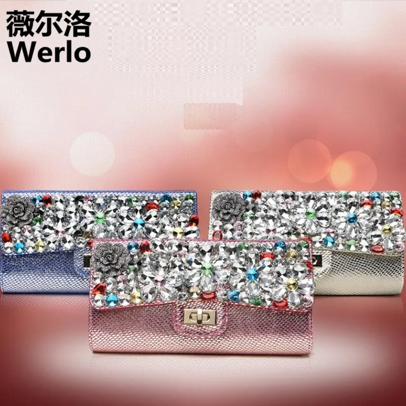 WERLO Brand Designer Diamonds Woemn Bags Luxury Genuine Cow Leather