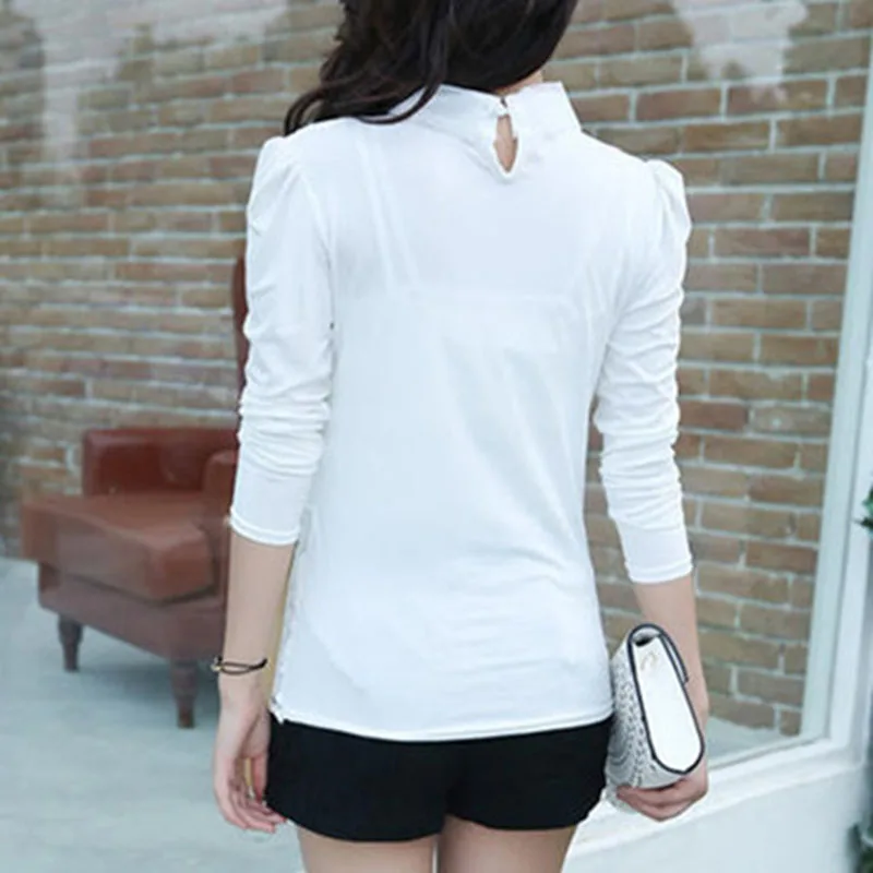 Women Spring Autumn Style Lace Blouses Shirts Lady Peter Pan Collar Long Sleeve Beading Casual Blusas Top DF1758