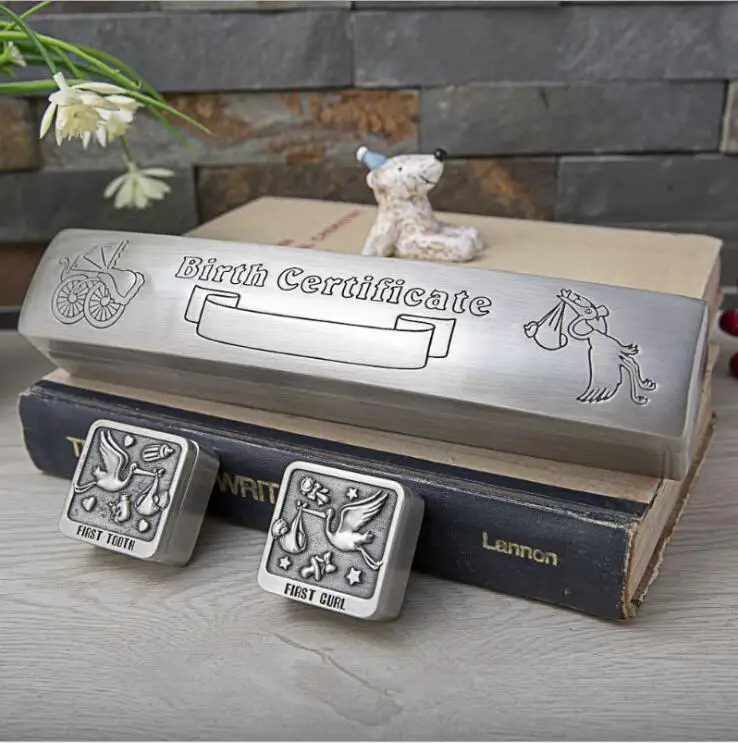 

European 3pcs /set metal storage box for baby birth paper first tooth milk curl small tin box toy box RY007