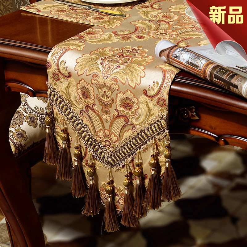 Luxury Blue Silk Jacquard Table Runner Placemat High Quality Jacquard Tablecloth Table Flag Table Kitchen High-grade Supplies S