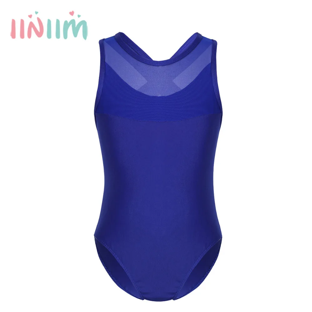 

Kids Sleeveless Mesh Splice Criss-cross Cutout Back Ballet Dance for Child Performance Gymnastics Leotard Ballerina Dancewear
