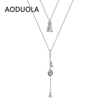 

925 sterling silver necklace badminton shape crystal Pendant silver long Double Chain Necklaces for Women Jewelry gift Fashion