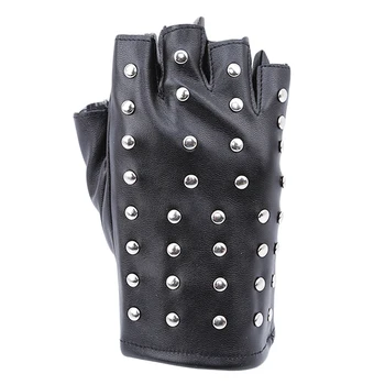 

2019 Fashion Women Fingerless Rivet Gloves Black Gloves Hot Womens Hip-hop Punk Half Finger PU Leather Gloves Half Finger Mitten
