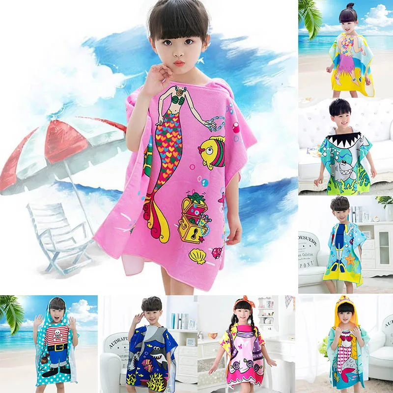

Beach Towel Swimming Accessories Cartoon Pattern Microfiber Baby Hooded Poncho Beach Clothes Multifunction 60x120cm