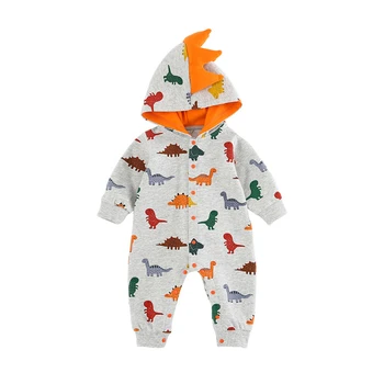 

Dinosaur Printed hooded Long Sleeve Baby Boy Girl Clothes Cotton Jumpsuit Tiny Cottons Baby Rompers Newborn Infant gift