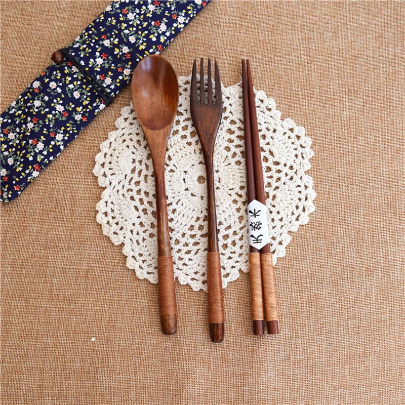 Tofok 3pcs Spoon Fork Chopstick Dinnerware Set Cutlery Wrapped Wire Handmade Tableware Chinese Japanese Kitchen Accessories Gift - Цвет: Khaki Thread