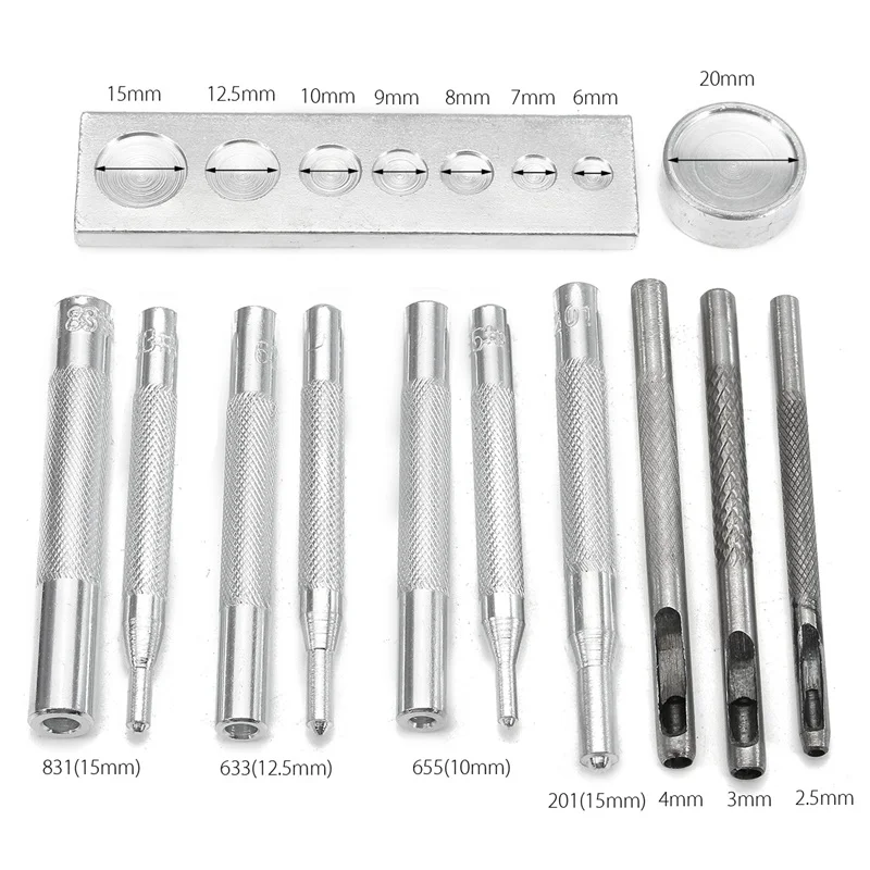 

12pcs Metal Snap Rivet Fastener Buttons Installation Tool Kit for Leather Crafts Hand Punch Tool Set DIY Material Accessories
