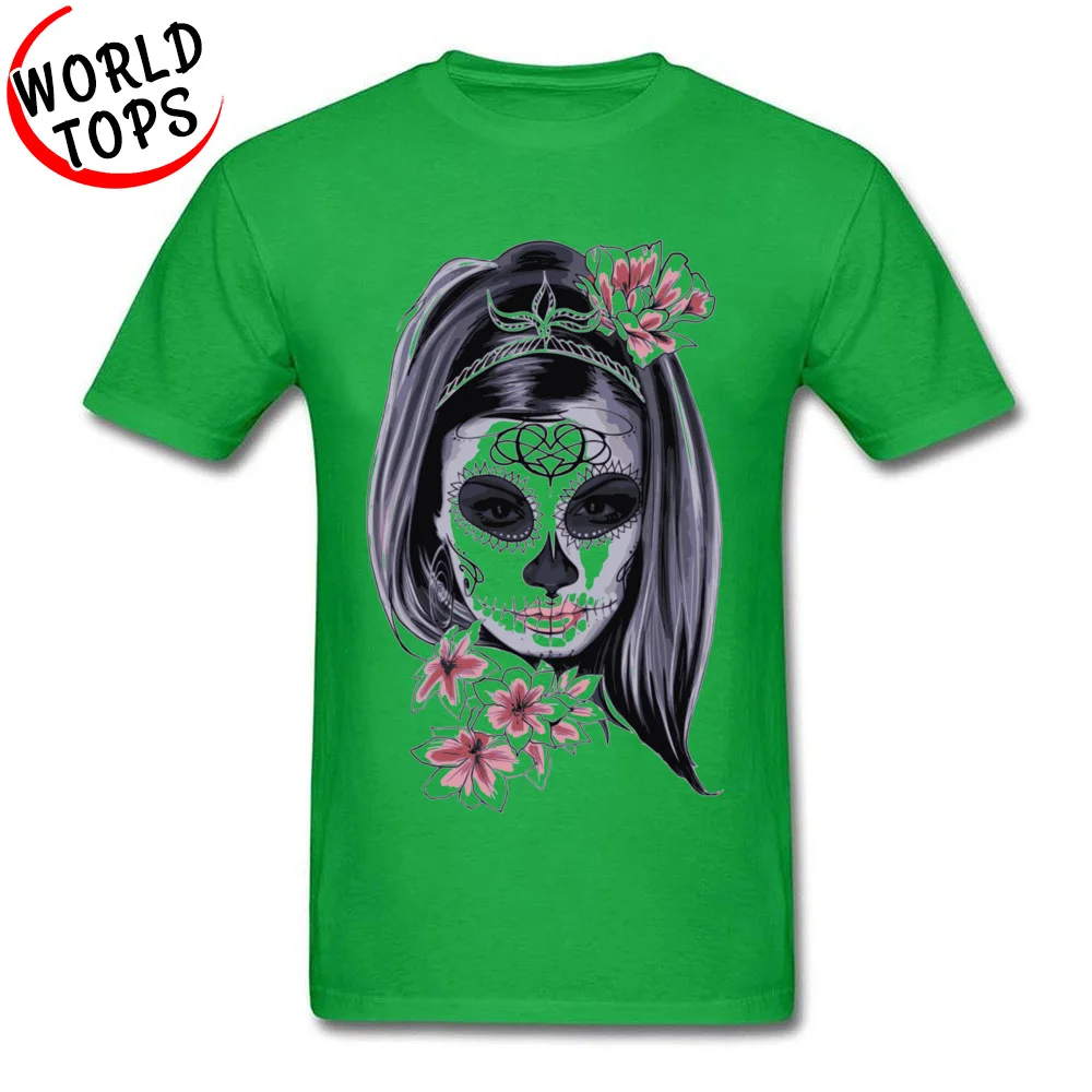 Europe 100% Cotton Tops Tees for Men comfortable T Shirts Summer Hip Hop Round Collar Tee Shirts Short Sleeve Free Shipping Day Of The Dead Rose Girl Katrina green