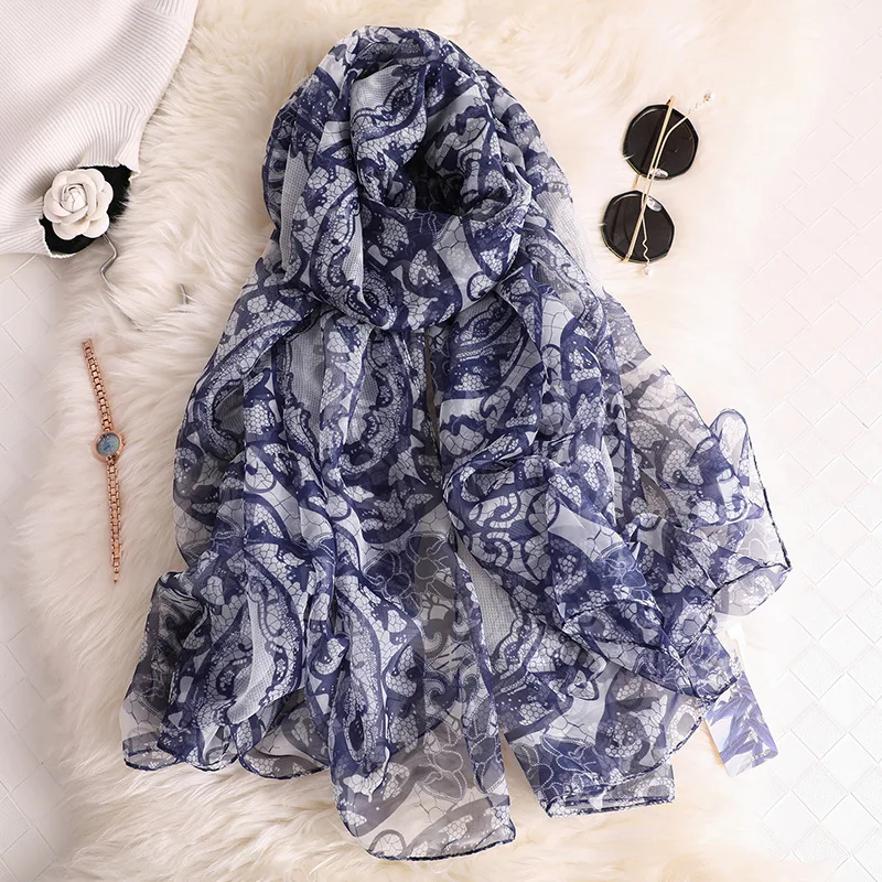 Дизайнерский брендовый шелковый шарф для женщин, летняя Пашмина, шали и палантины, женские шарфы, пляжные палантины, хиджабы, большой размер