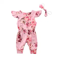 Emmababy Мода новорожденных Повседневное для маленьких девочек цветочный Изделие из хлопка с короткими рукавами Ползунки печати комбинезон