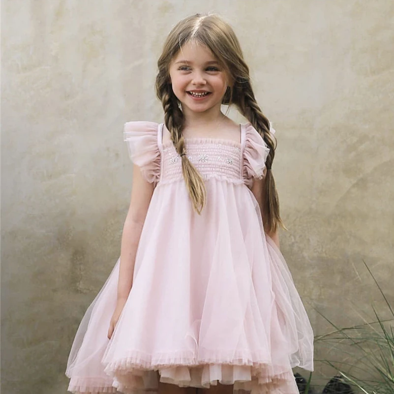 

Summer Kids Dresses For Girls Butterfly Embroidery Girl Dress Children Boutique Clothing Tutu Baby Girls Clothes G031
