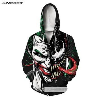 

Jumeast 3D Printed The Joker Men/Women Clothes Zipper Hoodies Personality Horror Expression Long Sleeve Jacket Sport Pullover