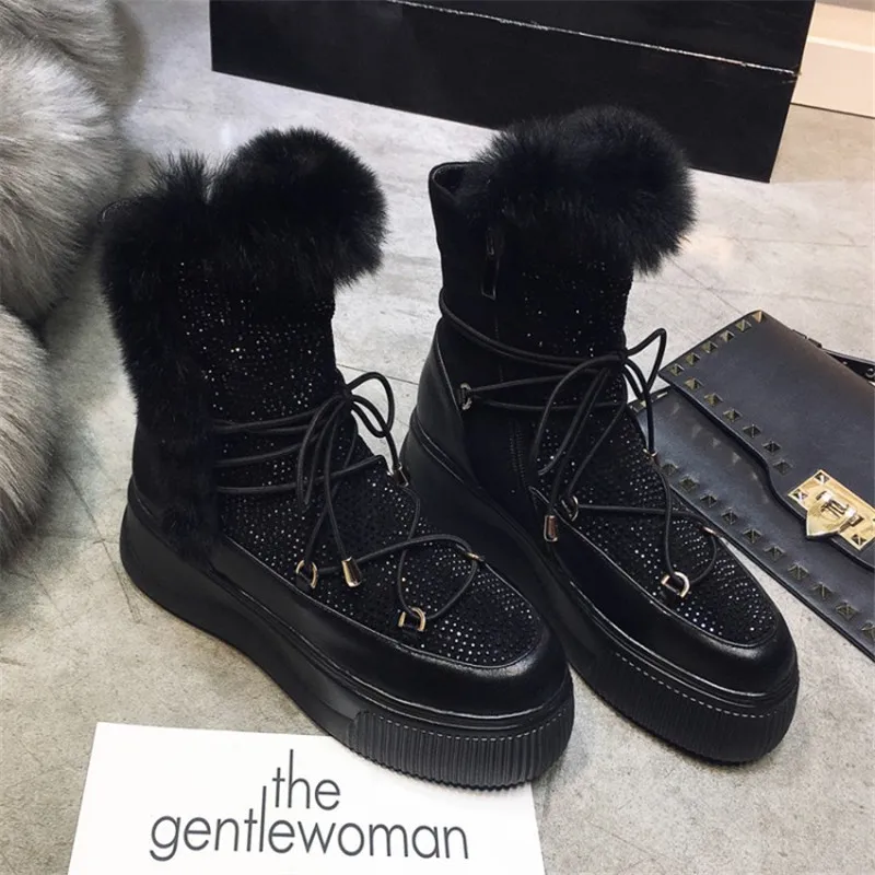 

Platform Winter Boots Rhinestone Flats High Quality Shoes Woman Patchwork Short Botas Mujer Fashion Martin Snow Boots Lady Shoes