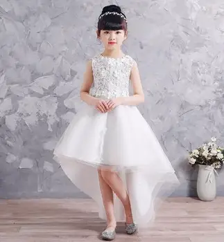 

2019 High Quality Handmade sleeveless Girls Dresses Lace Cuff England Style Costumes with Flowers For Kids wedding Girls dress