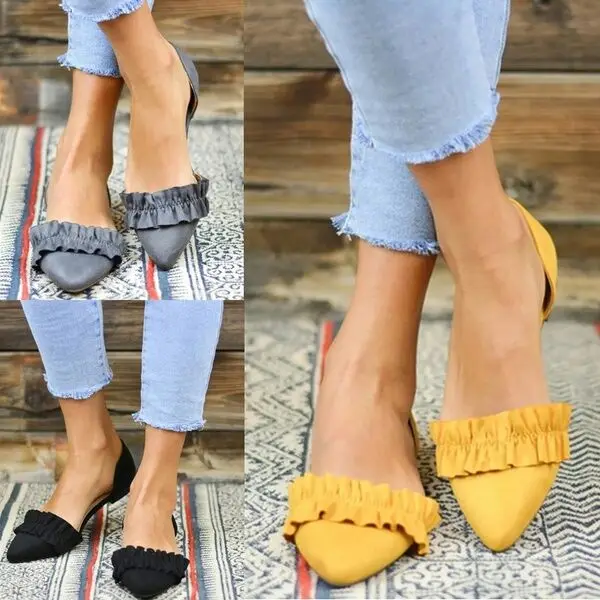 

Litthing Summer Shoes Woman Low Pointed Toe Ruffles Design Sandals Fashion Concise Office Elegant Sexy Tipe Sandals Shoes Woman