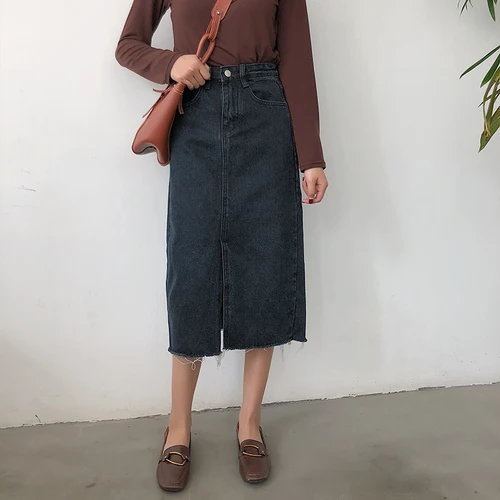 Vintage Denim długie spódnice koreański pakiet mody spódnica Vintage Denim długie spódnice koreański pakiet mody spódnica