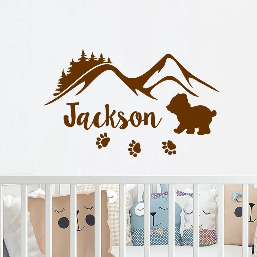 

Boy Name Wall Decals Nursery Woodland Wall Sticker Nursery Vinyl Bear Baby Boy Kids Decor Mountains Children Nursery Mural J088