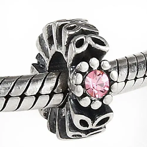 

925 sterling silver spacer beads with single pink cubic zirconia Fits for Pandora Bracelets free shipping