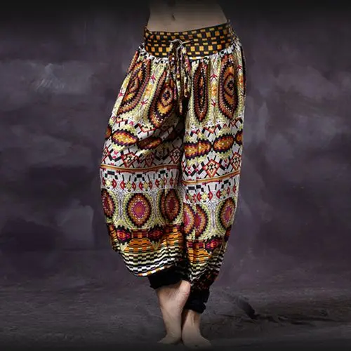 Танца живота Американский этнический стиль танца живота Племенные цветные брюки женские шаровары шикарный Цыганский танец ATS шаровары унисекс - Цвет: Beige
