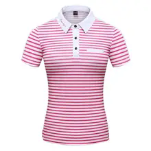 Спортивная одежда для гольфа, женская летняя полосатая футболка с лацканами и коротким рукавом, весенние дышащие быстросохнущие Спортивные Рубашки, Топы
